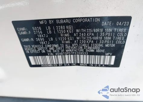 2023 Subaru Outback Touring Xt из США, поврежденный, VIN 4S4BTGPD7P3209533